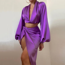 Load image into Gallery viewer, HARPER Two Piece Satin Skirt Set