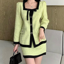 Load image into Gallery viewer, BRIANNA Mint Green and Black Skirt Suit