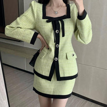 Load image into Gallery viewer, BRIANNA Mint Green and Black Skirt Suit