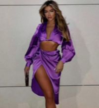 Load image into Gallery viewer, HARPER Two Piece Satin Skirt Set