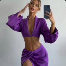 Load image into Gallery viewer, HARPER Two Piece Satin Skirt Set