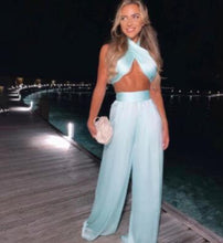 Load image into Gallery viewer, Kimma Sexy Two Piece Wide-Leg Pant and Wrap-Top Satin Set
