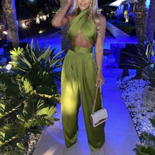 Load image into Gallery viewer, Kimma Sexy Two Piece Wide-Leg Pant and Wrap-Top Satin Set
