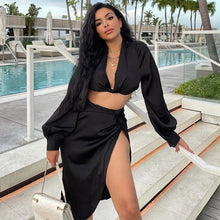 Load image into Gallery viewer, HARPER Two Piece Satin Skirt Set
