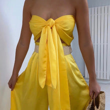 Load image into Gallery viewer, Kimma Sexy Two Piece Wide-Leg Pant and Wrap-Top Satin Set
