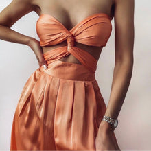 Load image into Gallery viewer, Kimma Sexy Two Piece Wide-Leg Pant and Wrap-Top Satin Set
