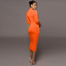 Load image into Gallery viewer, Elyia Long Sleeve High Neck Midi Dress
