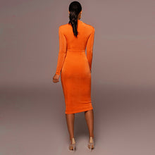 Load image into Gallery viewer, Elyia Long Sleeve High Neck Midi Dress
