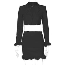 Load image into Gallery viewer, Krista Feather Crop Two Piece Skirt Suit
