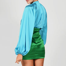 Load image into Gallery viewer, Cece Satin Bodysuit and Skirt Set in Blue/Green
