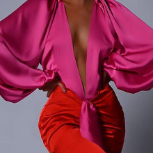 Load image into Gallery viewer, Cece Satin Bodysuit and Skirt Set in Pink/Red
